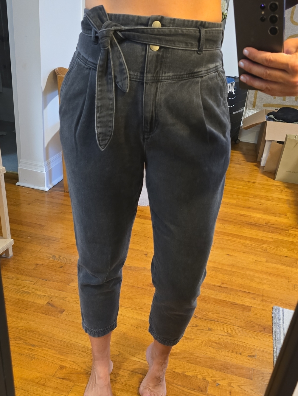 & Other Stories Washed Black High-Rise Paperbag Cropped Jeans